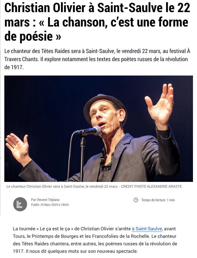 Festival à travers chants : La poésie russe à l’honneur grâce à Christian Olivier, chanteur des Têtes Raides.